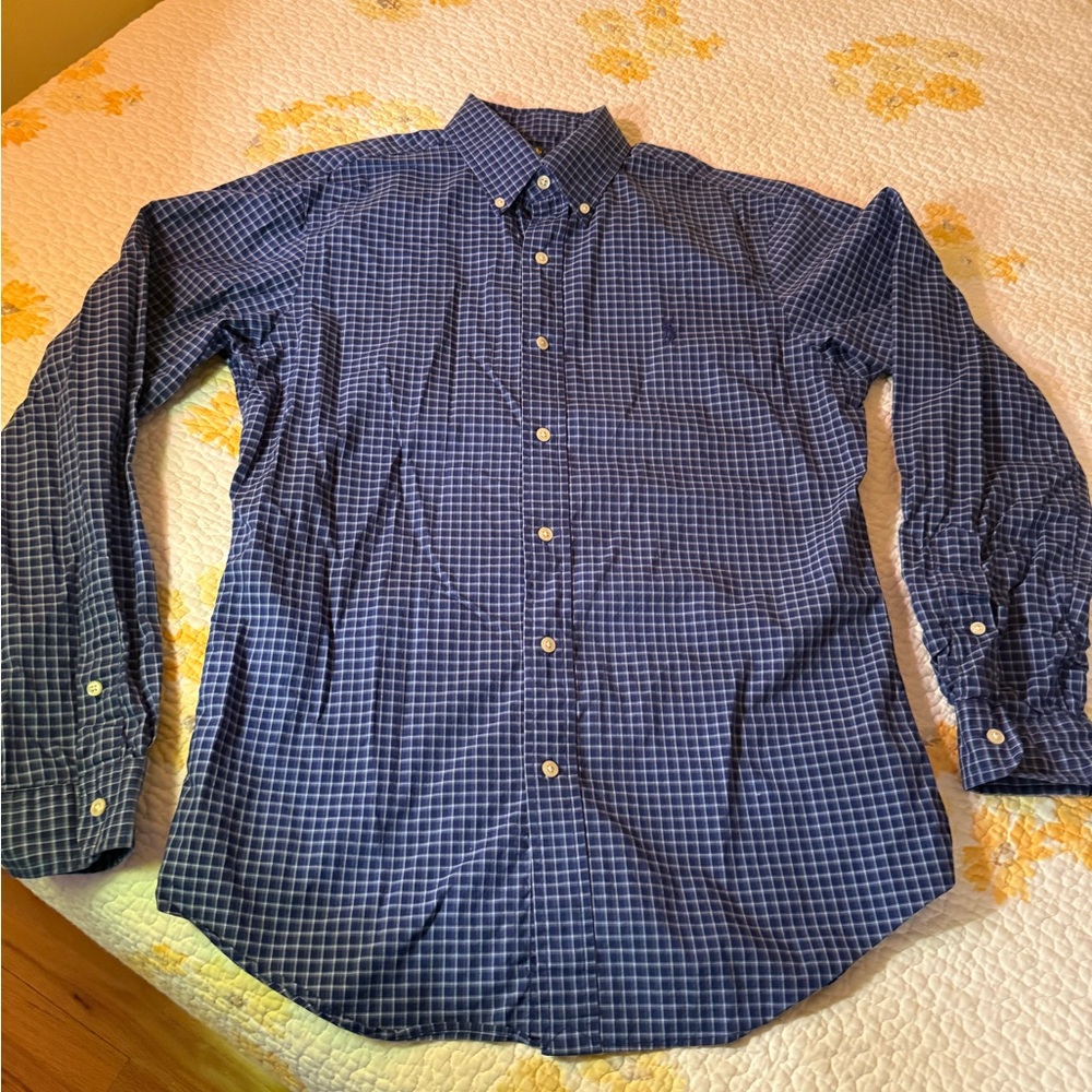 Ralph Lauren Navy Checkered Button Down Shirt Slim fit
